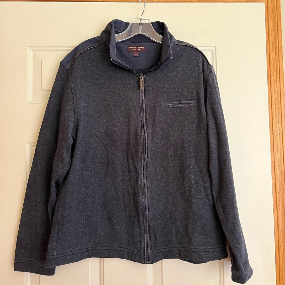 Men’s Johnston & Murphy blue Melange preppy full zipper  sweater jacket. Large